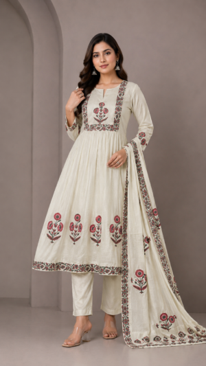 Kala Creation Fancy Beautiful Flared Kurta Pant And Dupatta Set