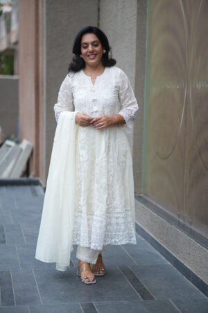 Kala Creation Elegant White Chikankari Embroidered Suit Set