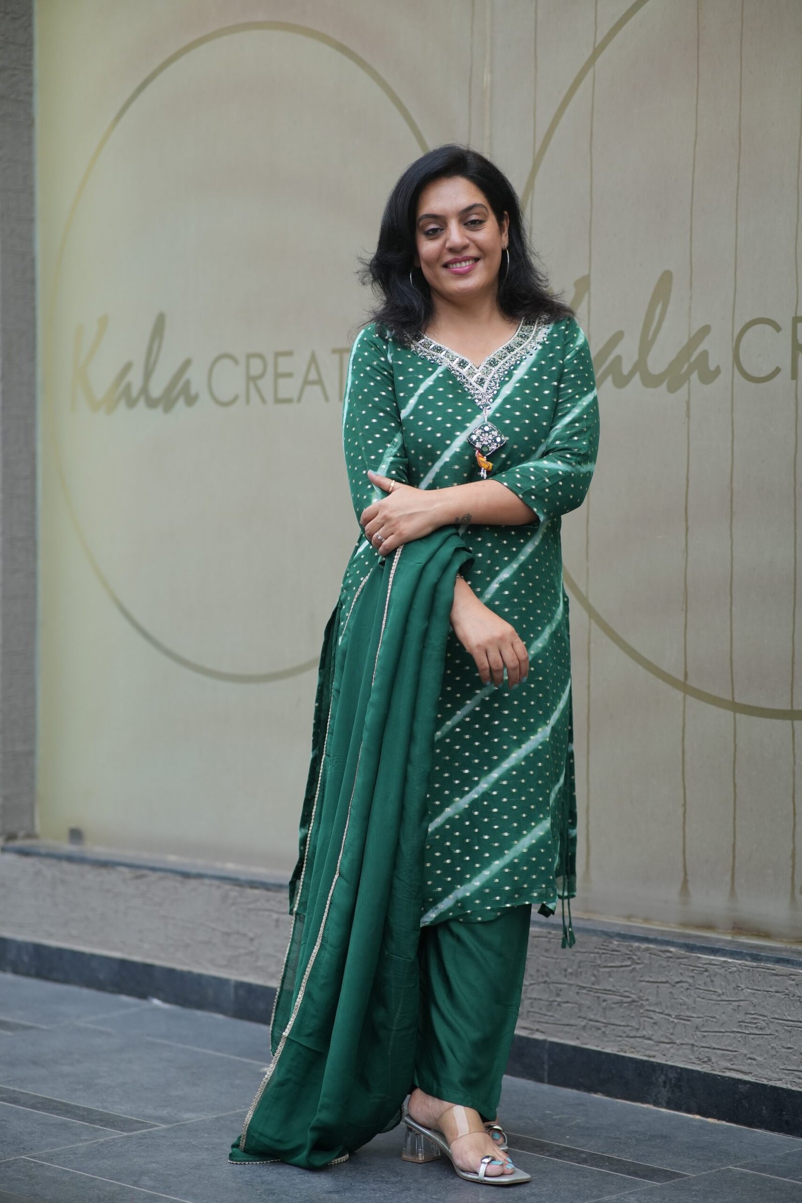 Kala Creation Fancy Neckline Work Kurta Pant And Dupatta Set