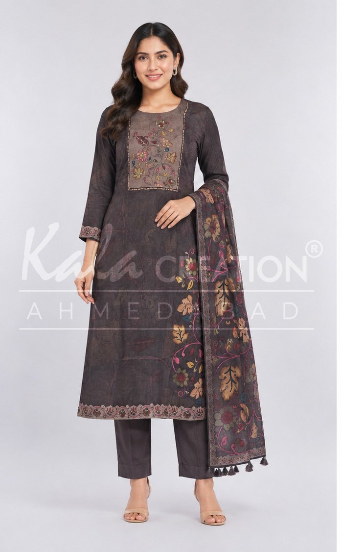 Fancy Traditional Printed Kurti Pant And Dupatta Set