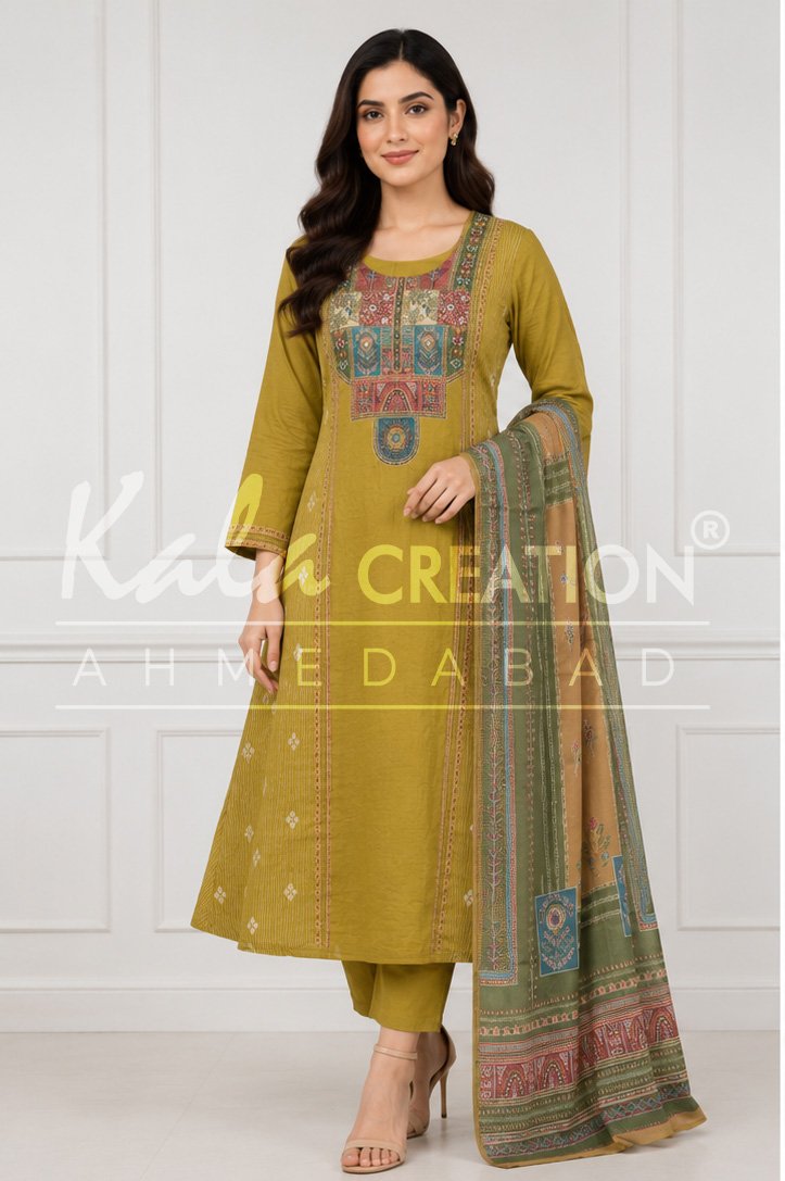 Kala Creation Beautiful Neckline Printed 3Pcs Set