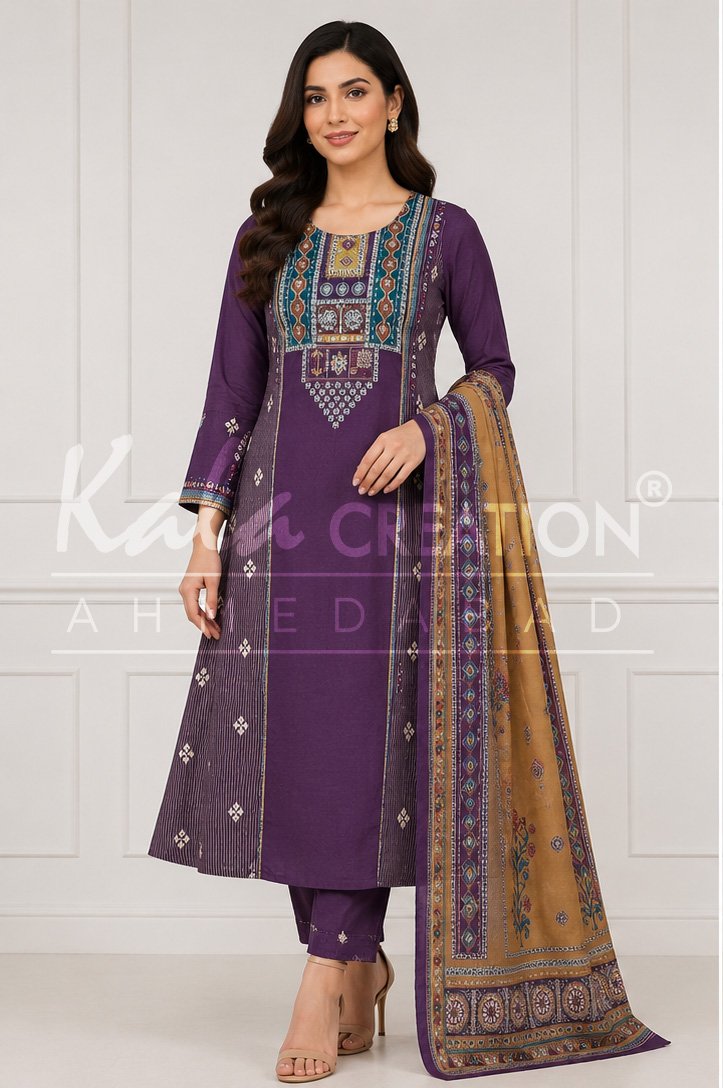 Kala Creation Beautiful Neckline Printed 3Pcs Set