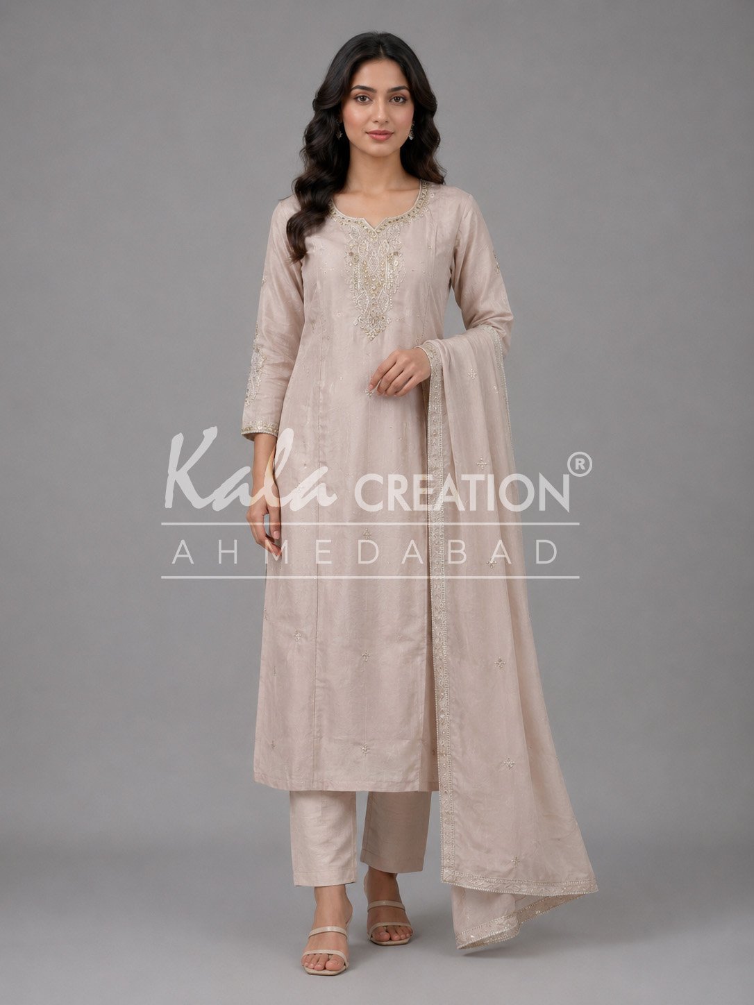 Beautiful Elegant Pink Embroidered Suit Set