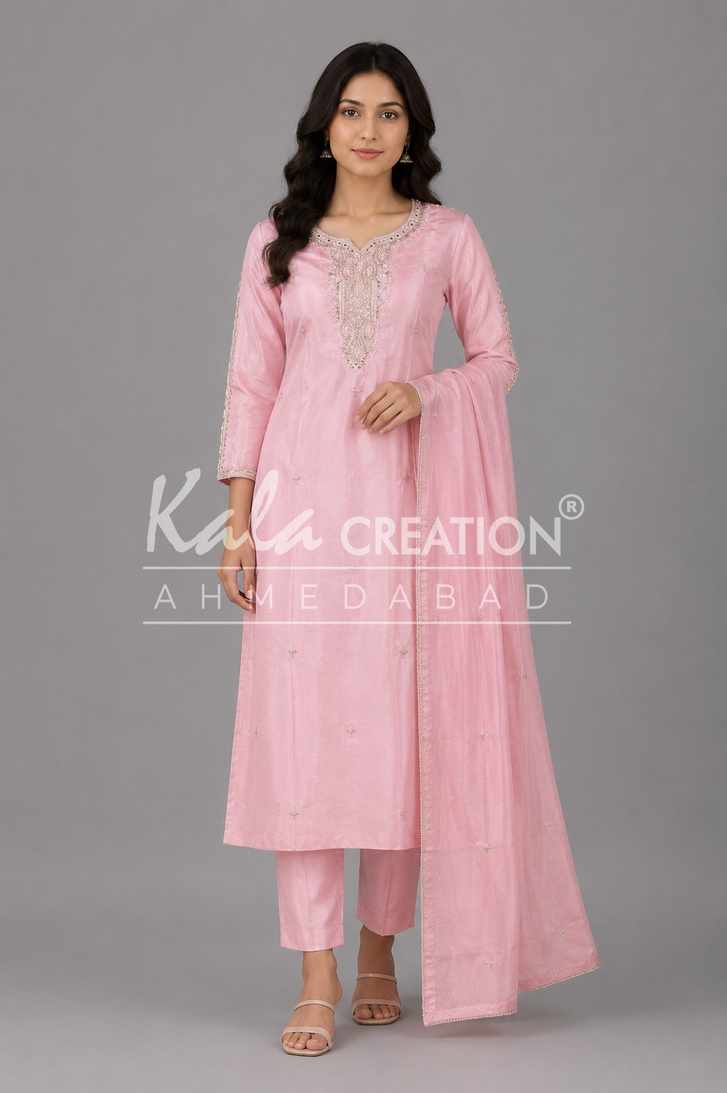 Beautiful Elegant Pink Embroidered Suit Set