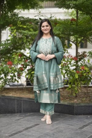 Fancy Printed Traditional Round Neck Kurta Pant And Dupatta Set