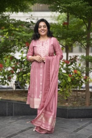Fancy Printed Traditional Round Neck Kurta Pant And Dupatta Set