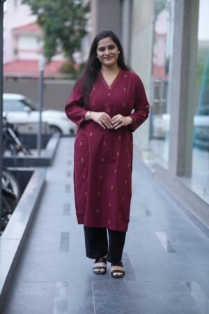 New Collection Of V-Neck Long Kurtis With Subtle Floral Prints And V-Neck Detailing Long Kurti