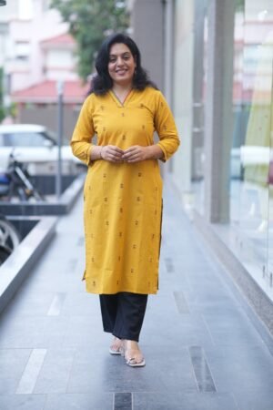 New Collection Of V-Neck Long Kurtis With Subtle Floral Prints And V-Neck Detailing Long Kurti
