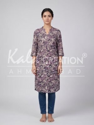 Kala Creation Beautiful Round V Neck Fancy Long Kurti