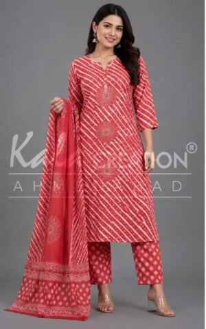 Round V Neck Fancy Kurta, Pant And Dupatta 3 Pcs Set