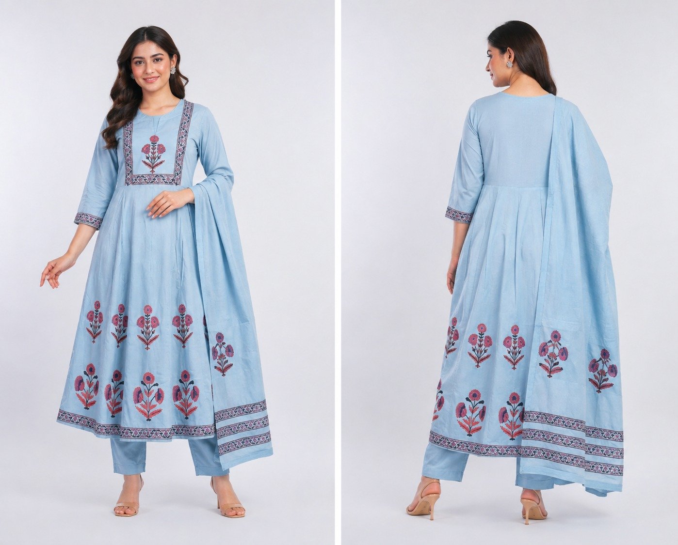 Kala Creation Fancy Beautiful Flared Kurta Pant And Dupatta Set