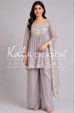 Kala Creation Beautiful Neckline Work Kurta Pant And Dupatta Set