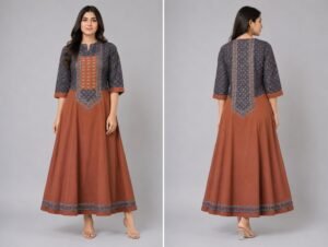 Fancy Traditional Round V Neck Midi