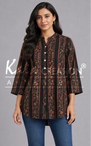 Traditional Or Ajrakh-Style Printed Round Neck Short Kurti