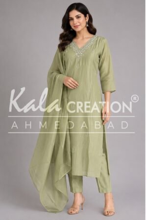 Kala Creation Beautiful V Neckline Work Kurta Pant And Dupatta Set