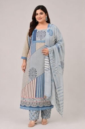 Cotton Printed Kurta Pant And Dupatta 3Pcs Set