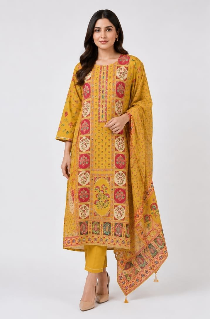 Kala Creation Traditional Printed Kurta Pant And Dupatta Set