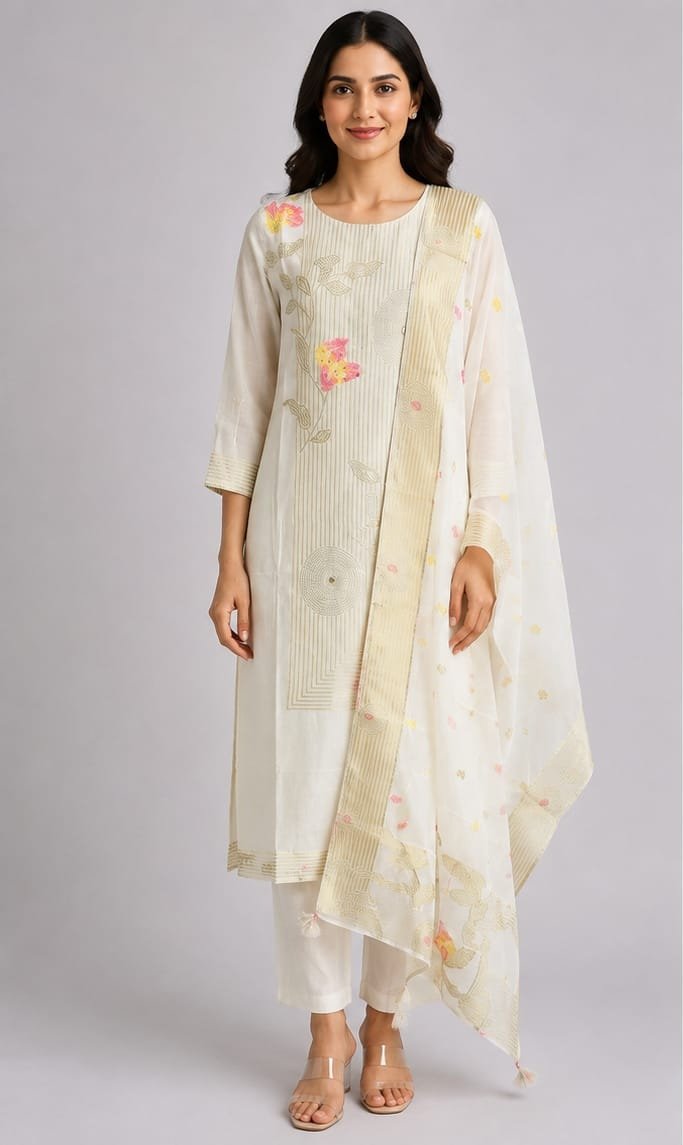 Fancy Beautiful Simple Look Kurta Pant And Dupatta 3Pcs Set