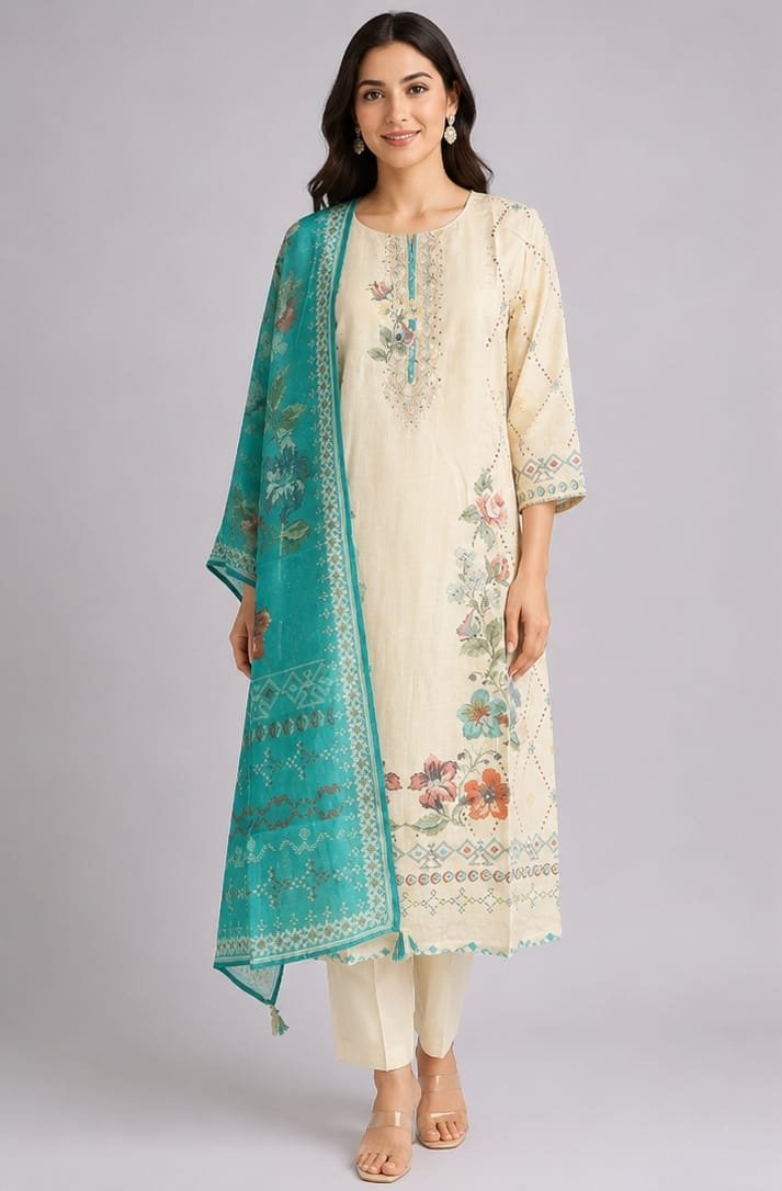 Kala Creation Fancy Beautiful Round Neck Printed Kurta Pant And Dupatta 3Pcs Set