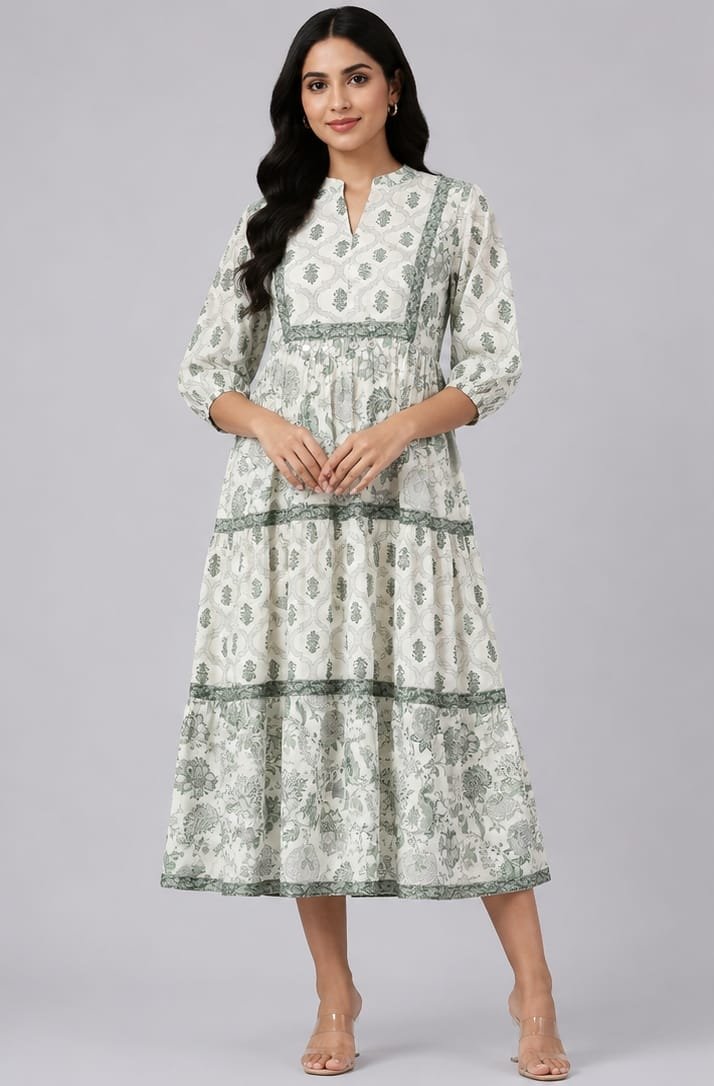Fancy Latest Round V-Neck Printed Midi