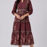Fancy Latest Round V-Neck Printed Midi