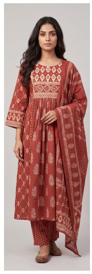 Kala Creation Fancy Warm Tones Timeless Prints And Pure Ethnic 3Pcs Set