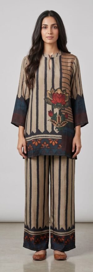 Latest Round V Neck Beautiful Printed Co-Ord Set