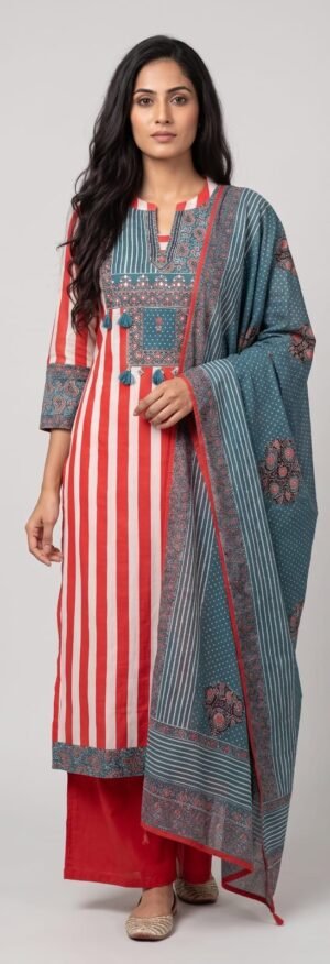 A Blend Of Classic Stripes And Ethnic Grace - With A 3 Piece Set