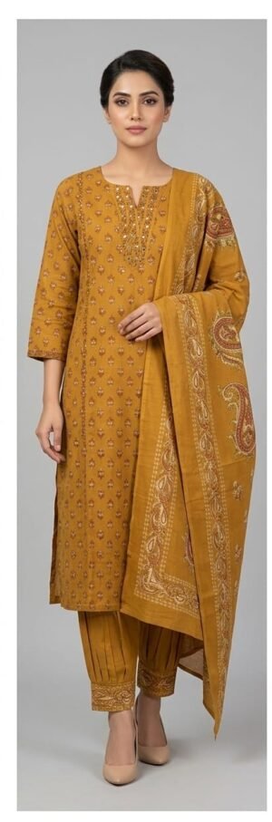Fancy Deep Muted Tones And Timeless Embroidery Kurta Pant And Dupatta Set