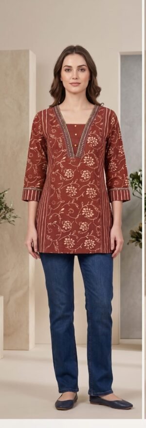 Elevate Your Casual Wardrobe With This Elegant Printed Tunic Short Kurti