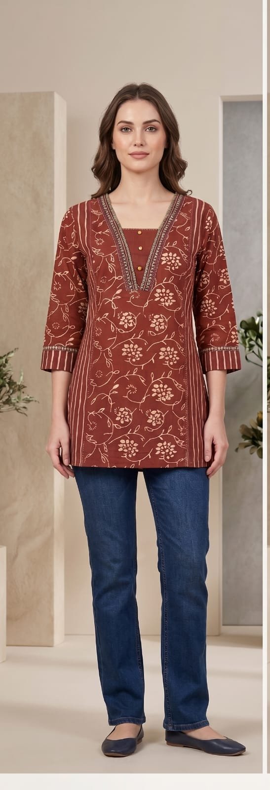 Elevate Your Casual Wardrobe With This Elegant Printed Tunic Short Kurti